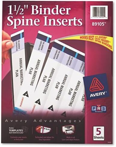 Avery Avery Custom Binder Spine ، عرض العمود الفقري 1-1/2 "، 5 إدراج/ورقة ، 5 أوراق/حزمة in Kuwait