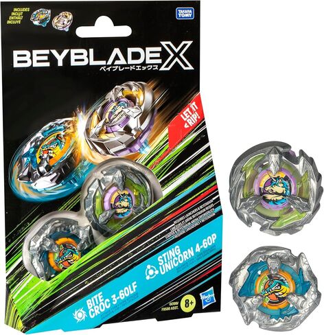 Beyblade X Bite Croc 3-60LF و Sting Unicorn 4-60p Top Packs Dual Packs ، تشمل قممًا يمينًا ، ألعاب Bey الغزل للأطفال الذين تتراوح أعمارهم بين 8 سنوات ، الهجوم والتوازن ، فكرة الأولاد والبنات in Saudi Arabia