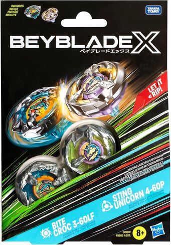 Beyblade X Bite Croc 3-60LF و Sting Unicorn 4-60p Top Packs Dual Packs ، تشمل قممًا يمينًا ، ألعاب Bey الغزل للأطفال الذين تتراوح أعمارهم بين 8 سنوات ، الهجوم والتوازن ، فكرة الأولاد والبنات in Saudi Arabia