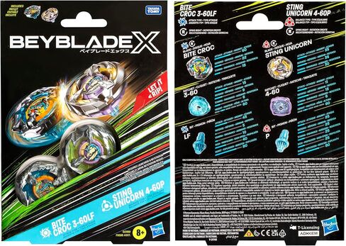 Beyblade X Bite Croc 3-60LF و Sting Unicorn 4-60p Top Packs Dual Packs ، تشمل قممًا يمينًا ، ألعاب Bey الغزل للأطفال الذين تتراوح أعمارهم بين 8 سنوات ، الهجوم والتوازن ، فكرة الأولاد والبنات in Saudi Arabia