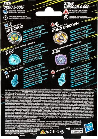 Beyblade X Bite Croc 3-60LF و Sting Unicorn 4-60p Top Packs Dual Packs ، تشمل قممًا يمينًا ، ألعاب Bey الغزل للأطفال الذين تتراوح أعمارهم بين 8 سنوات ، الهجوم والتوازن ، فكرة الأولاد والبنات in Saudi Arabia