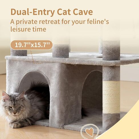 Heybly Heavy Duty Cat Tree, Tower for Indoor Cats Large Adult, Tall Cat Condo House with Extra-Large Baseboard, Multi-Level Plush Furniture with Scratching Posts, Hammock,Toy Balls,Light Gray HCT026W in Kuwait