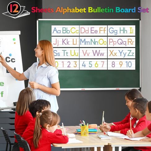 12 قطعة خط الأبجدية للفصول الدراسية جدار بوهو مخطوطة الأبجدية خط النشرة مجموعة لافتة ABC والرقم الحدود الملصقات لديكور الفصول الدراسية in Saudi Arabia
