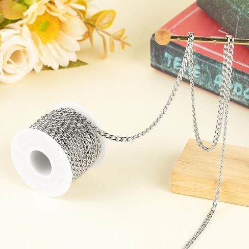 jabogrii 10 أمتار الفضة الفولاذ المقاوم للصدأ سلسلة التخزين المؤقت DIY كبح سلسلة كوبية لتصنيع المجوهرات سوار قلادة in Saudi Arabia