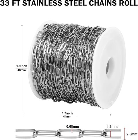 [33FT] 18K Gold Plated Paperclip Chains for Jewelry Making, 2.5mm Wide 304 Stainless Steel Paperclip Link Chain Roll Bulk for DIY Jewelry Making Craft in Saudi Arabia