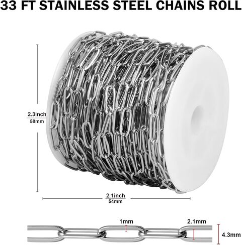 [33FT] 18K Gold Plated Paperclip Chains for Jewelry Making, 2.5mm Wide 304 Stainless Steel Paperclip Link Chain Roll Bulk for DIY Jewelry Making Craft in Saudi Arabia