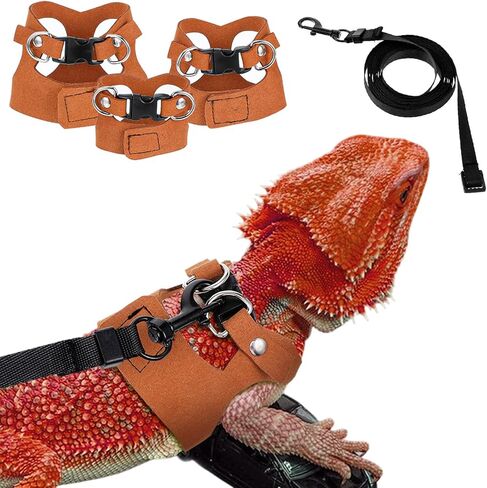 3 Sizes Bearded Dragon Harnesses and Leash Set, Adjustable Soft Leather Lizard Leash Harness Small Animal Walking Vest with Traction Rope for Small Reptiles Squirrel Rat Bearded Dragon Lizard in Kuwait