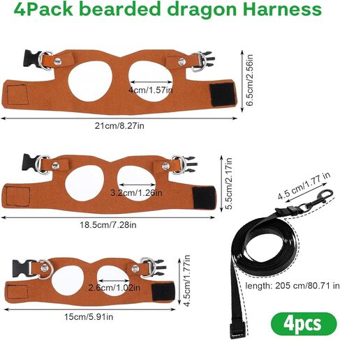 3 Sizes Bearded Dragon Harnesses and Leash Set, Adjustable Soft Leather Lizard Leash Harness Small Animal Walking Vest with Traction Rope for Small Reptiles Squirrel Rat Bearded Dragon Lizard in Kuwait