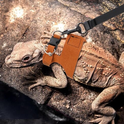 3 Sizes Bearded Dragon Harnesses and Leash Set, Adjustable Soft Leather Lizard Leash Harness Small Animal Walking Vest with Traction Rope for Small Reptiles Squirrel Rat Bearded Dragon Lizard in Kuwait