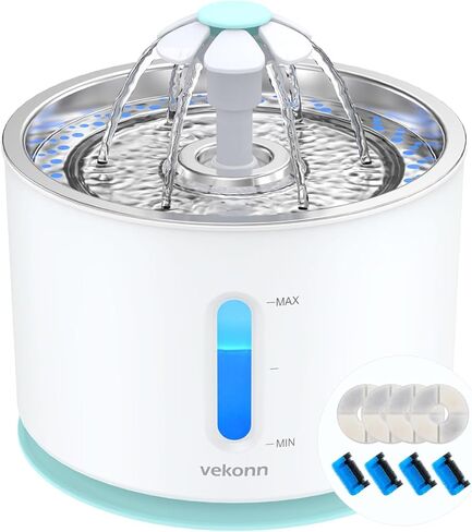 2.4L/84oz Cat Water Fountain Stainless Steel Top, Pet Water Fountain for Small Dog and Cat with LED Light and Water Level Window (Green) in Kuwait