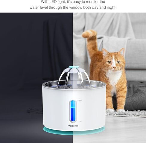 2.4L/84oz Cat Water Fountain Stainless Steel Top, Pet Water Fountain for Small Dog and Cat with LED Light and Water Level Window (Green) in Kuwait