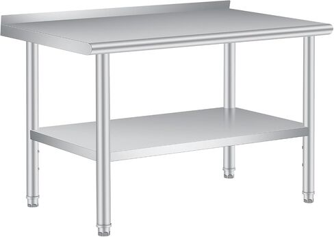 Stainless Steel Table 60x24 Inch - Heavy Duty Commercial Metal Table for Prep & Work with Backsplash & Adjustable Shelf, for Kitchen, Restaurant, Business in Kuwait