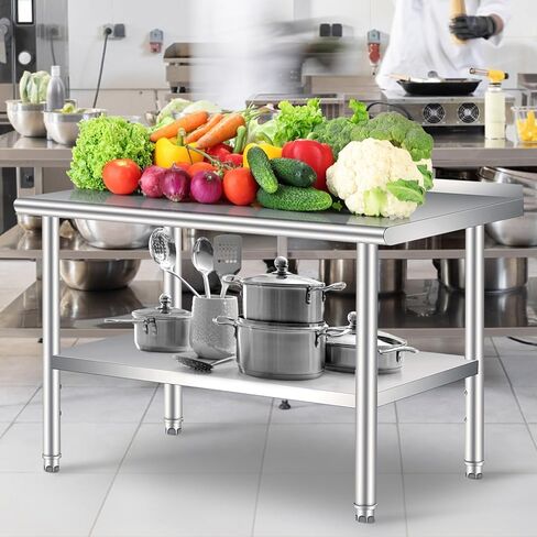 Stainless Steel Table 60x24 Inch - Heavy Duty Commercial Metal Table for Prep & Work with Backsplash & Adjustable Shelf, for Kitchen, Restaurant, Business in Kuwait