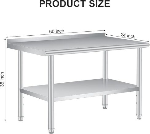 Stainless Steel Table 60x24 Inch - Heavy Duty Commercial Metal Table for Prep & Work with Backsplash & Adjustable Shelf, for Kitchen, Restaurant, Business in Kuwait