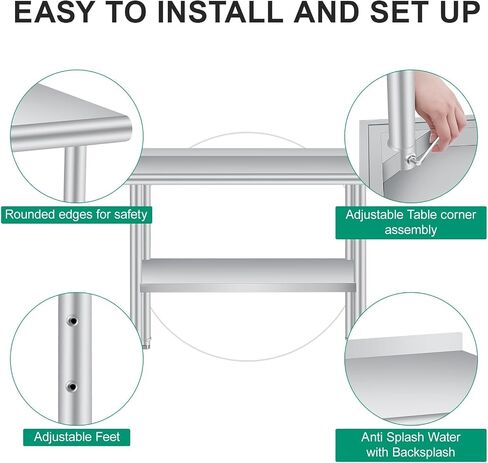 Stainless Steel Table 60x24 Inch - Heavy Duty Commercial Metal Table for Prep & Work with Backsplash & Adjustable Shelf, for Kitchen, Restaurant, Business in Kuwait