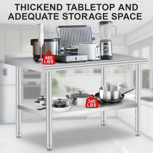 Stainless Steel Table 60x24 Inch - Heavy Duty Commercial Metal Table for Prep & Work with Backsplash & Adjustable Shelf, for Kitchen, Restaurant, Business in Kuwait