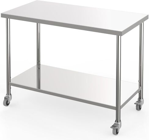 طاولة من الفولاذ المقاوم للصدأ ، 60 "× 24" طاولة عمل تجارية الإعدادية مع عجلات صغيرة قابلة للتعديل وقفل عجلات ، طاولة معدنية من الطبقات للمطعم والمطبخ والمطبخ والكراجات والخارجية in Saudi Arabia