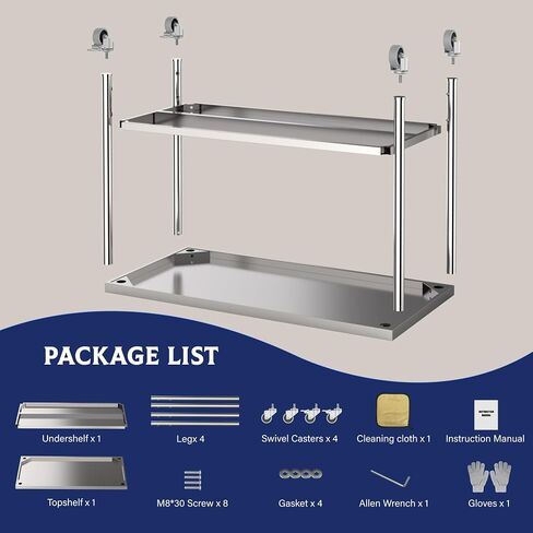 طاولة من الفولاذ المقاوم للصدأ ، 60 "× 24" طاولة عمل تجارية الإعدادية مع عجلات صغيرة قابلة للتعديل وقفل عجلات ، طاولة معدنية من الطبقات للمطعم والمطبخ والمطبخ والكراجات والخارجية in Saudi Arabia