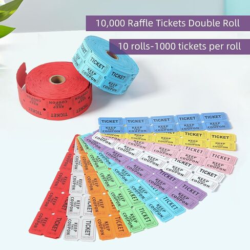 10،000 تذكرة يانصيب 10 لفات من 1000 تذكرة كل تذكرة يانصيب مزدوجة Roll 50/50 تذاكر السحب للأحداث حفلات الحفلات Carnivals Classroom Rights (10 Color 10،000) in Kuwait