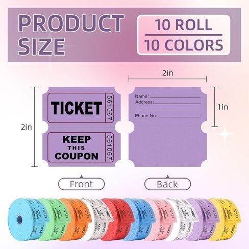 10،000 تذكرة يانصيب 10 لفات من 1000 تذكرة كل تذكرة يانصيب مزدوجة Roll 50/50 تذاكر السحب للأحداث حفلات الحفلات Carnivals Classroom Rights (10 Color 10،000) in Kuwait
