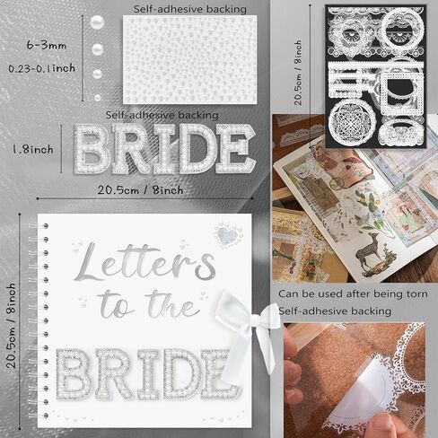 Letters to The Bride Scrapbook 8 x 8 Inch Wedding Scrapbook Bride Memory Book DIY Blank White Scrapbook Pages with Markers, 3D Letters, Letter Stickers, Pearl Stickers, Lace Decorative Stickers in Saudi Arabia