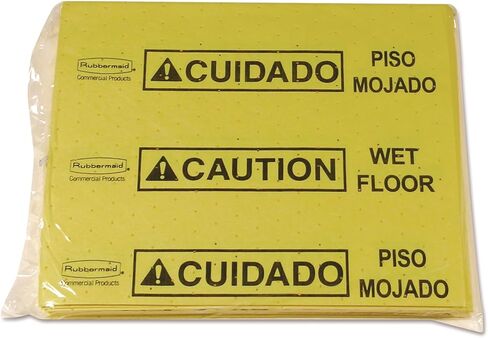 Rubbermaid Commercial Over-the-Spill Pad Station, Medium, Highly Absorbent, Slip-Resistant, "Caution Wet Floor", Yellow (FG425300YEL) in Saudi Arabia