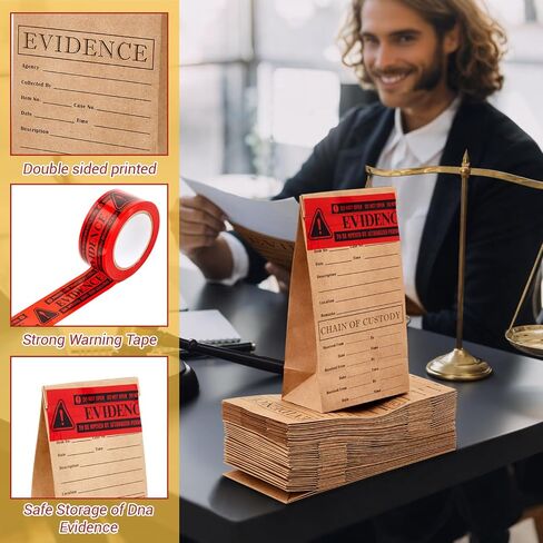 Nuanchu Crime Scene Scene Scene Bag Set -40 Lape Bag 9.45 × 5 × 3 بوصات ، 4 لفات من شريط الختم الأحمر لجمع أدلة الشرطة القتل الغام in Kuwait