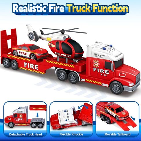 Toddler Boy Toys for 3 4 5 6 7 Years Kids, 27" Semi Army Truck Toy with Helicopters and Tank, Friction Powered Military Toys with Lights and Sounds, Birthday for Boy Girls in Kuwait