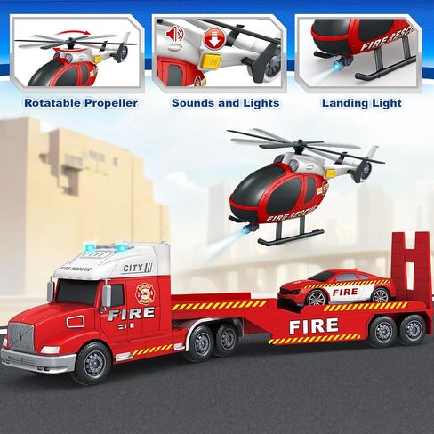 Toddler Boy Toys for 3 4 5 6 7 Years Kids, 27" Semi Army Truck Toy with Helicopters and Tank, Friction Powered Military Toys with Lights and Sounds, Birthday for Boy Girls in Kuwait