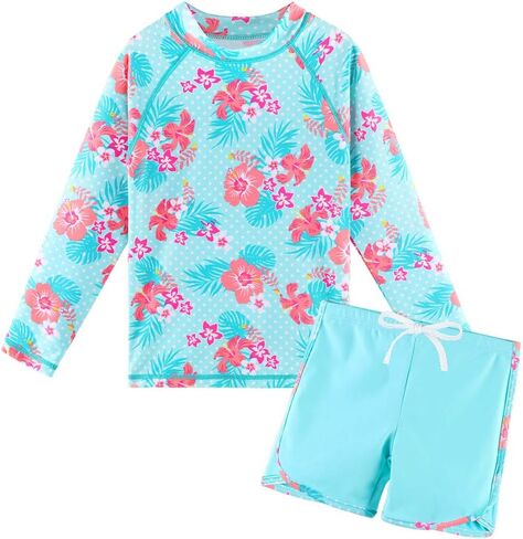 TFJH E Girls Long Sleeve Swimsuits Rashguard Sets Sunsuits UV 50+ Two Piece 3-12Y in Kuwait