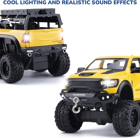 Truck Truck Toy 1/24 DIECAST TRUCTS MAMMOTH MODEL MODEL TRACK TRACK مناسبة للأطفال ومجموعة السيارات ، وسحب السيارات مع الضوء والصوت ، والشاحنات للأطفال الذين تتراوح أعمارهم بين 4-8 （صفراء） in Kuwait