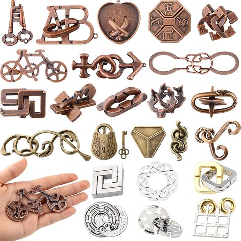 24Pcs Brain Teaser Puzzle for Adults,Highly Difficult Metal Brain Puzzles,IQ Logic Test Disentanglement Game 3D Metal Puzzle,Education Toys for Classroom Party Mind Challenge School Supplies in Saudi Arabia