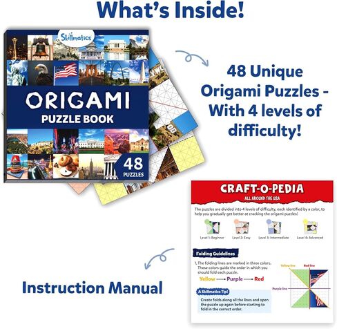 Skillmatics Origami Puzzle Book - 48 Folding Puzzles for Kids, Fun STEM Toy & Brain Teasers, Educational & Travel Gifts for Ages 6, 7, 8, 9, 10 and Up in Saudi Arabia