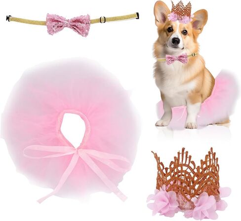 Dog Ballet Tutu for Dogs Small Dogs Ballet Tutu for Halloween Puppy Cat Rabbit Pets with Crown and Bow Tie (Pink) in Saudi Arabia
