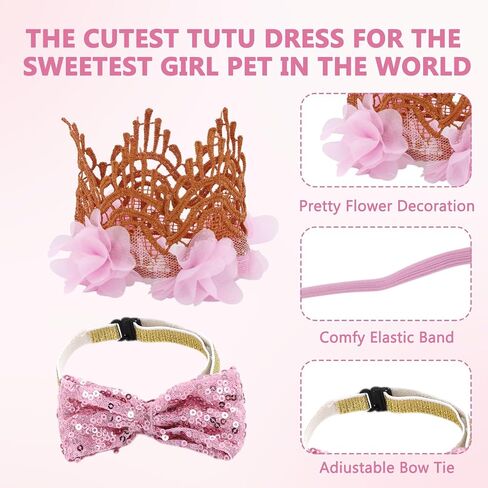 Dog Ballet Tutu for Dogs Small Dogs Ballet Tutu for Halloween Puppy Cat Rabbit Pets with Crown and Bow Tie (Pink) in Saudi Arabia