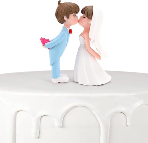 2.2" Wedding Cake Topper Bride Groom, Resin Couple Statue Decorative Figurine, Rustic Vintage Miniature for Anniversaries Doll Engagement Parties Bridal Shower, Scene Figure Sand Table Cake Decoration in Saudi Arabia