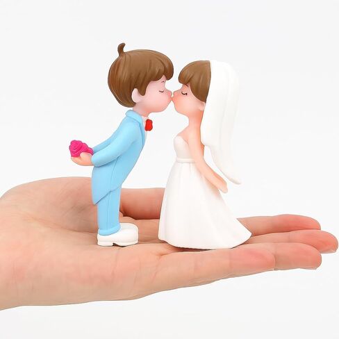 2.2" Wedding Cake Topper Bride Groom, Resin Couple Statue Decorative Figurine, Rustic Vintage Miniature for Anniversaries Doll Engagement Parties Bridal Shower, Scene Figure Sand Table Cake Decoration in Saudi Arabia