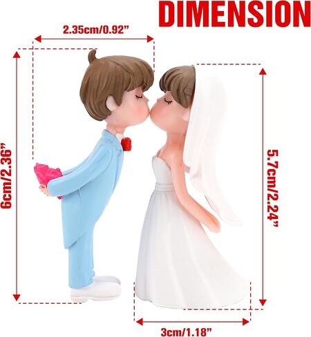 2.2" Wedding Cake Topper Bride Groom, Resin Couple Statue Decorative Figurine, Rustic Vintage Miniature for Anniversaries Doll Engagement Parties Bridal Shower, Scene Figure Sand Table Cake Decoration in Saudi Arabia