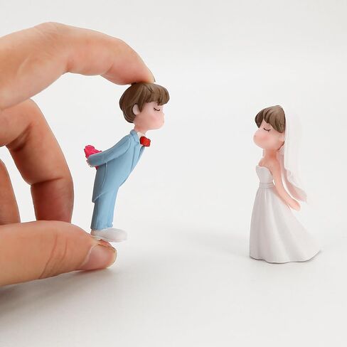 2.2" Wedding Cake Topper Bride Groom, Resin Couple Statue Decorative Figurine, Rustic Vintage Miniature for Anniversaries Doll Engagement Parties Bridal Shower, Scene Figure Sand Table Cake Decoration in Saudi Arabia