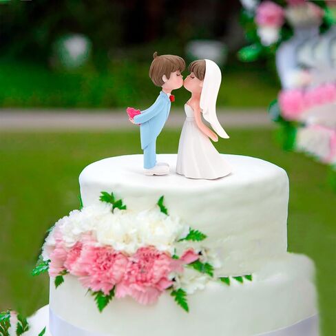 2.2" Wedding Cake Topper Bride Groom, Resin Couple Statue Decorative Figurine, Rustic Vintage Miniature for Anniversaries Doll Engagement Parties Bridal Shower, Scene Figure Sand Table Cake Decoration in Saudi Arabia