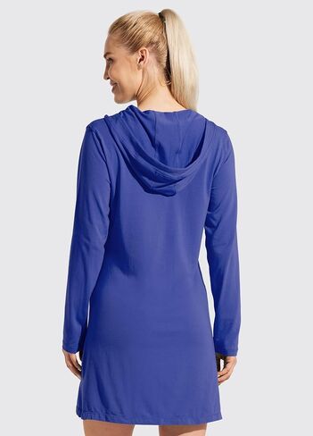 Willit Women's Long Sleeve Cotton Swim Cover Up UPF 50+ SPF Dress Hooded with Pockets Sun Protection Beach Coverup in Kuwait