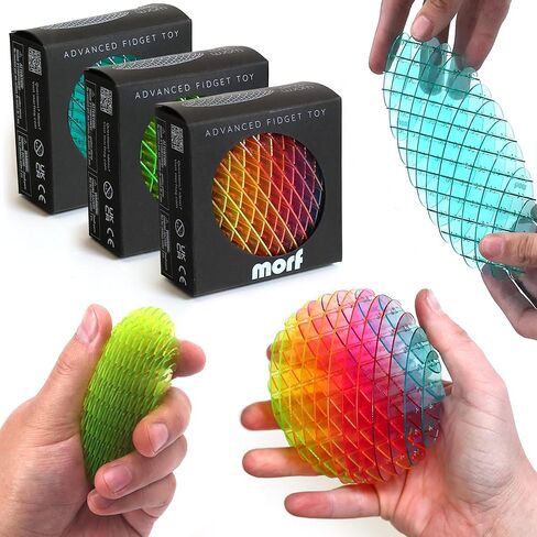 Morf Fidget Worm Toy - Desk Fidgets for Adults - Quiet Worm Fidget Toy Sensory Toys - Fun and Interactive Fidget Toy for Kids - USA Patent Pending Morf Toys (Green, Blue, Rainbow, Small | 3 Pack) in Kuwait