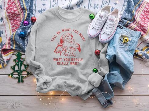 MNLYBABY Christmas Santa Sweatshirt Women Tell Me What You Want Shirt Santa Graphic Shirt Xmas Gifts Holiday Pullover Tops in Saudi Arabia