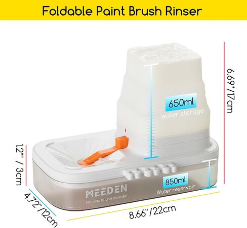MEEDEN Portable Paint Brush Cleaner: Paint Brush Rinser with Drain for Acrylic, Watercolor & Water-Based Paints - 5-Slot Silicone Brush Washer & Holder, White in Saudi Arabia
