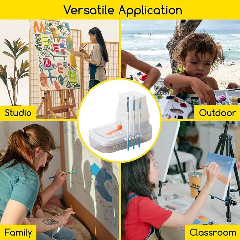 MEEDEN Portable Paint Brush Cleaner: Paint Brush Rinser with Drain for Acrylic, Watercolor & Water-Based Paints - 5-Slot Silicone Brush Washer & Holder, White in Saudi Arabia