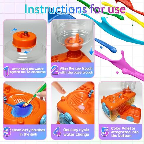 منظف ​​فرشاة الطلاء مع علبة الطلاء ، وفرشاة تدوير الماء مع حامل الفرشاة ، والألوان المائية/الزيت وأداة منظف فرشاة الطلاء القائمة على الماء ، وسعة 400 مل ، وتصميم القطار ، وهدية للمبتدئين الفنانين in Kuwait