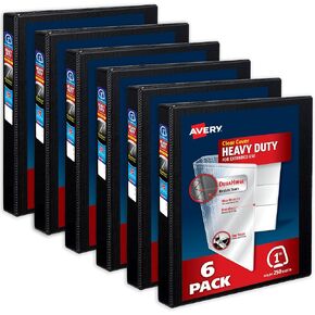 Avery Heavy-Duty View 3 Binders Ring ، 1 بوصة حلقات مائلة لمسة واحدة ، وسعة 250 ورقة ، ودورة ، وعمود العمود الفقري بعرض 1.4 بوصة ، وغطاء واضحة وعمود العمود الفقري ، والعمود السوداء (79275) (حزمة 6) in Kuwait