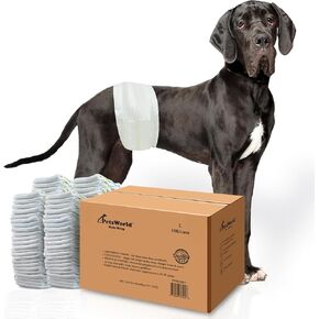 Petsworld Dog Diapers Male Male - 50 Count يمكن التخلص منها - فرق البطن الفائقة الصديقة للفراء مع مؤشر البلل - لفائف الكلاب القابلة للتعديل لسلس السلس والتدريب (الخصر 18-25 بوصة) in Kuwait