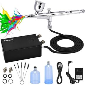 Slskbut Airbrush Kit with Air Compressor 7-Gear Adjustable, 55 PSI Professionals High-Power Air Brush Set, Dual-Action Airbrush Spray Gun Set, for Painting, Nail Art, Makeup, Model and Cake Coloring in Saudi Arabia