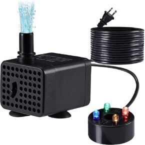 70GPH Mini Submersible Fountain Pump with LED Lights(260L/H, 3W), Ultra Quiet Aquarium Submersible Water Pump, Adjustable Pond Fountain Pumps for Aquarium, Fish Tank, Pet Fountain (3W) in Saudi Arabia